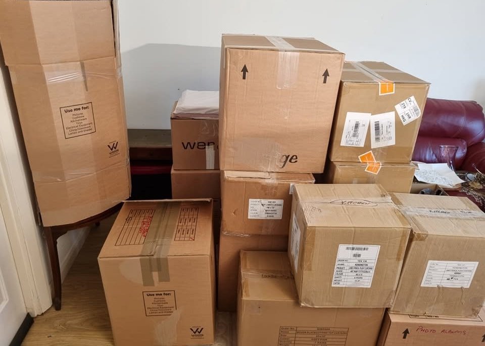 Packed removal boxes ready for moving day